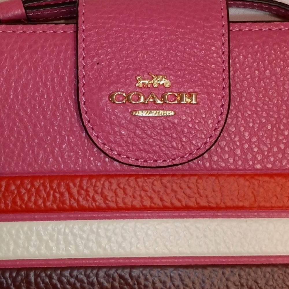 Coach Pink Leather Wristlet Wallet with Stripe Accents - Picture 6 of 11